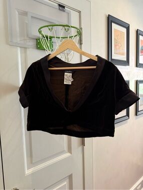 MaxMara Black/Brown Velvet Cropped Wrap Top